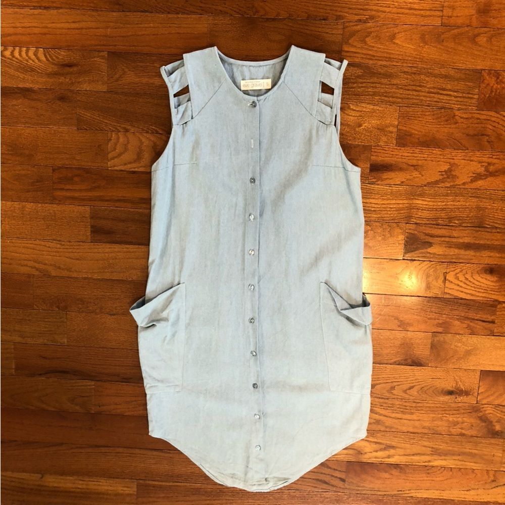 Eve Gravel Shotgun Wedding Denim Blue Shirt Dress Cotton Cutout Women's Small - Picture 2 of 8